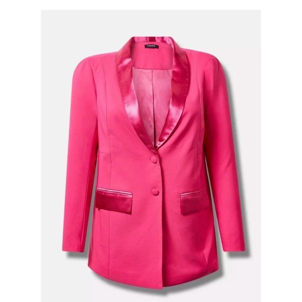 Torrid Pink Peacock Sharkskin Contrast Lapel Blazer 1X 14-16 Barbiecore Formal